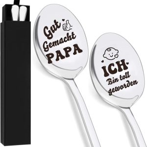 Koffielepels, lange latte macchiato theelepel Vaderdag cadeau gepersonaliseerd lepel met gravure 'Good Gemacht' papa en ik ben geweldig geworden verjaardagscadeaus vaderdagcadeau voor mannen