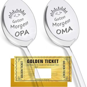 Koffielepels met gouden gravure, cadeau-idee voor oma en opa, met goudkleurige kraskaart voor verjaardag, Kerstmis, Pasen, 19 cm