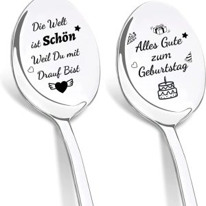 Koffielepels met gravure Alles Gute zum Geburtstag, roestvrijstalen lepels cadeaus voor Kerstmis voor vriendin mama zus dochter beste vriendin verjaardag