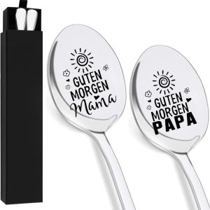 Koffielepels met gravure-goedemorgen mama papa, cadeau voor moeder, vader, ouders voor verjaardag, Kerstmis, Vaderdag, Moederdag