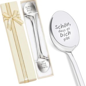 Koffielepels met gravure in geschenkset, Beautiful dass es Dich Best, hoogglans gepolijst, incl. geschenkdoos & stoffen zakje, cadeau voor Valentijnsdag, verjaardag, trouwdag