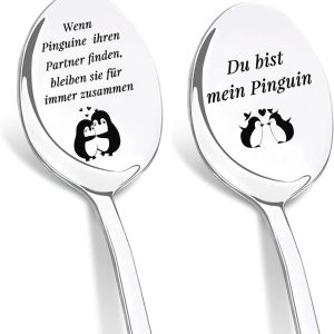Koffielepels met gravure, pinguïncadeau, jubileumcadeau voor hem en haar, huwelijkscadeau voor bruidspaar, huwelijksverjaardag, partner, koppels