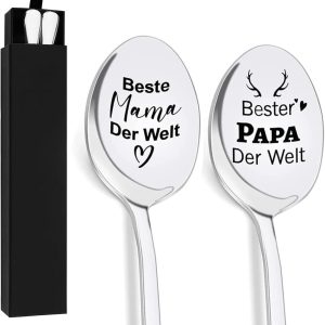 Koffielepels met gravure voor beste mama en papa voor Moederdag, Vaderdag, verjaardag, Pasen, lepel, kerstcadeau, paascadeaus voor papa, mama, 19 cm