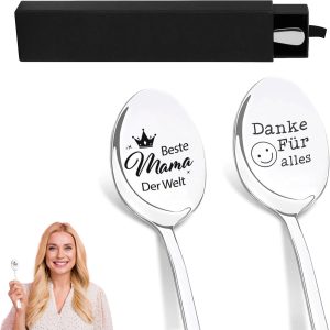 Koffielepels met gravure voor beste mama en papa voor Moederdag, Vaderdag, verjaardag, Pasen, lepel, verjaardagscadeau, kerstcadeau, paascadeaus voor papa, mama, 19 cm