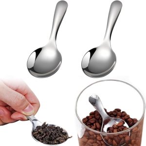 Koffielepels met korte handgrepen, maatlepel, ergonomische handgreep, gepolijste lepel met spiegel, robuust, voor thee, dessert, cake en salade, zilver