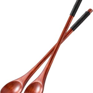 Koffielepels met lange steel, 20 cm menglepels met antislip handgrepen voor soep, koken, jam, dessert, ijs