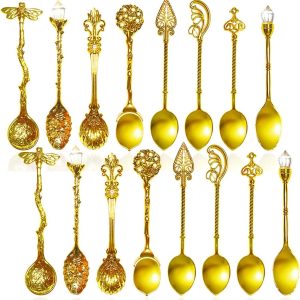Koffielepels, retro kristal zinklegering theelepel dessertlepel, decoratieve koninklijke roerlepel voor suiker, ijs, cake, soep, espresso keuken, bar, kantoor