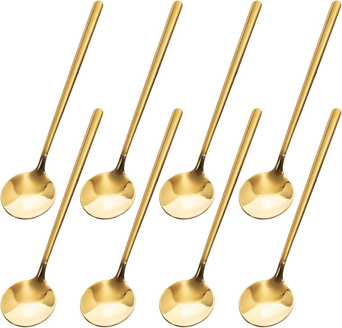 Koffielepels roestvrij staal, 8 stuks, 13 cm, kleine lepels, dessertlepel, ijslepel, theelepel, mokkalpel, ronde roerlepel voor thuis, keuken, café, dessert, winkel, bar, goud