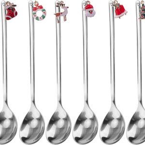 Koffielepels, roestvrij staal, kerstservies met kersthanger voor taart, dessert, koffielepels, theelepels, tafeldecoratie (zilver)