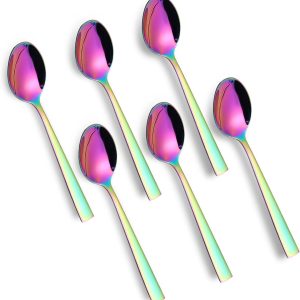 Koffielepels, roestvrij staal, theelepels, dessertlepels, 6-delige set, kleine lepels voor thuis, restaurant, keuken, gladde rand en hoogglans gepolijst, vaatwasmachinebestendig (14 cm