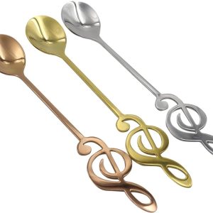 Koffielepels, roestvrijstalen koffielepel met muzieknoot en dessertroerlepels