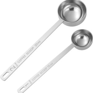 Koffielepels van 15 ml en 30 ml in hoogwaardig roestvrij staal met spiegelglans - nauwkeurige maatlepels met antislip handvat en duidelijke metrische & imperiale schaal