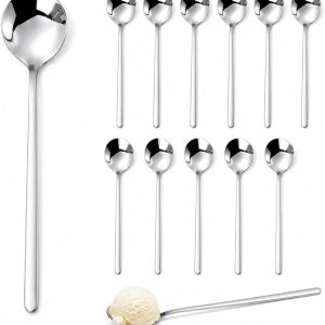 Koffielepels van roestvrij staal, 12 cm, kleine moderne lepel, hoogglans gepolijst, mini-lepel, duurzaam, herbruikbaar, elegante tafellepel voor koffie, thee, dessert, huis, restaurant