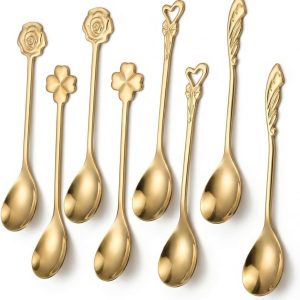 Koffielepels van roestvrij staal, 12,5 cm kleine gouden lepels, theelepels espressolepels dessertlepels, koffielepels in vormen van klavertjevier, roos, vleugel en hart