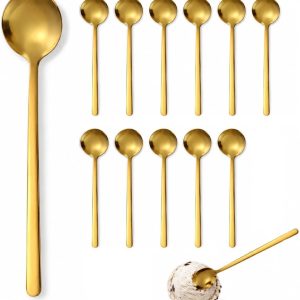 Koffielepels van roestvrij staal, 13 cm, kleine lepels gepolijst, elegant, herbruikbaar, voor koffie, dessert, latte, ijs, suiker, modern servies, duurzaam