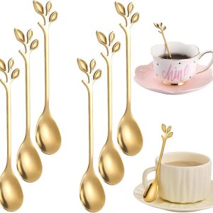 Koffielepels van roestvrij staal, 6 stuks, kleine goudkleurige dessertlepels, 12 cm, modern keukengerei, roestvrij en gepolijst, cadeau voor de keuken