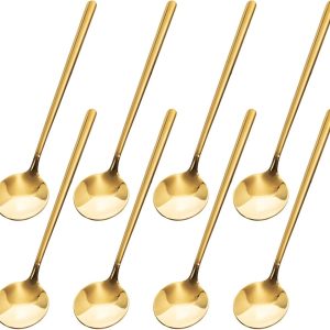 Koffielepels van roestvrij staal, kleine keukenlepel, dessertlepel, roerder voor thee, dranken, suiker, specerijen, 8 stuks (goud)