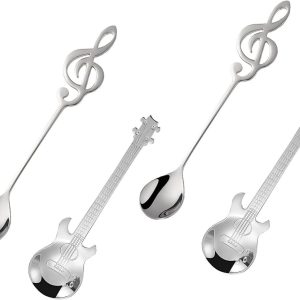 Koffielepels voor gitaar, muziek-demitassenlepels van roestvrij staal, dessertlepels voor thee, dessert, drank