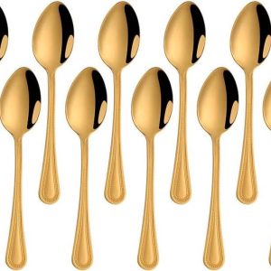 Koffielepeltjes Set - Dessertlepels - Koffie Serveren - Spiegelglans Finish - 12 Stuks - Goudkleurig