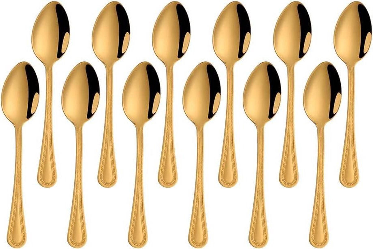 Koffielepeltjes Set - Dessertlepels - Koffie Serveren - Spiegelglans Finish - 12 Stuks - Goudkleurig