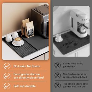 Koffiemachine Mat, Koffiemat met Opstaande Randen voor Keukenbladen, Hittebestendige Koffiebar Accessoires voor onder Koffiezetapparaat Espressomachine, Druiprek (Black, 40x60cm)