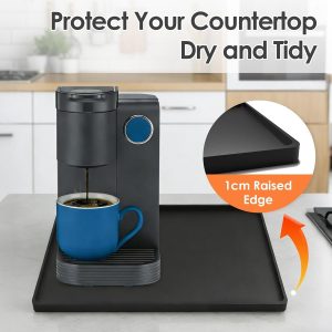 Koffiemachinemat met verhoogde randen Aanrechtbeschermer, 48 x 30 cm, Zwart | Multi Lekvrije koffiemat voor aanrecht, antislip siliconen koffiestation mat past op de meeste espressomachines, afveegbaar