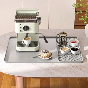 Koffiemachinemat van 60 x 40 cm, antislip, waterdichte siliconenmat met uitneembaar lekbakje, opvouwbare aanrechtbeschermer voor grote espressomachines, barmat voor koffiebar en keukenblad, Grijs