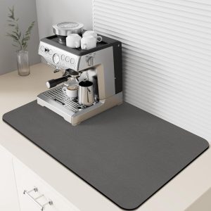 Koffiemat met rubberen achterkant, absorberende droogmat voor aanrecht - barmatten voor werkbladen accessoires passen onder koffiezetapparaat, espressomachine (donkergrijs, 40 x 50 cm)