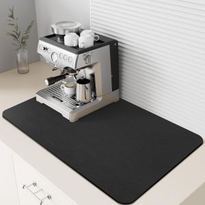 Koffiemat met rubberen achterkant, absorberende droogmat voor aanrecht - barmatten voor werkbladen accessoires passen onder koffiezetapparaat, espressomachine (zwart, 40 x 50 cm)