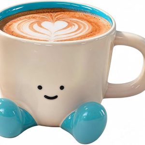 Koffiemok met voeten, esthetische waterbeker, grappige koffie schattige mok voor thuis mannen vrouwen cadeau decoratie (blauw)