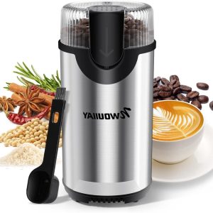 Koffiemolen Elektrisch - Bonenmaler - Verse Koffie - Roestvrij Staal - 80 Gram Capaciteit - Zilver