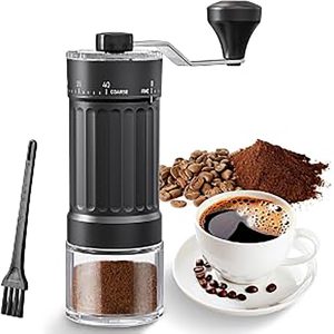 Koffiemolen Handmatig - 40 Maalstanden - Koffiemolen - Klein -Koffiebonen Maler - Koffiemaler - Koffiemaler Handmatig - Versgemalen Koffie - Met handvat en opvangbak - Voor op reis, kamperen, kantoor - 18.9×5.78×17cm - Zwart