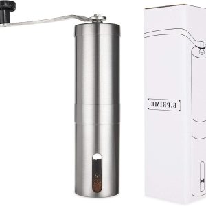 Koffiemolen Keramisch - Handmolen - Verse Koffie Malen - Traploos Instelbaar - 20 x 5 x 5 cm - Zilverkleurig