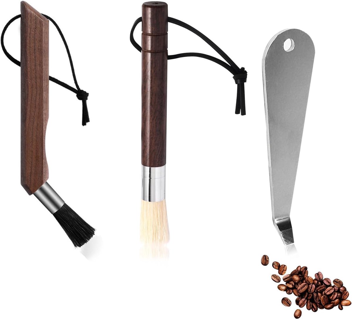 Koffiemolen Reinigingsborstel Set - Bruin - 9 x 5 x 2,5 cm - Natuurlijke Borstelharen met Houten Handvat - Voor Barista's