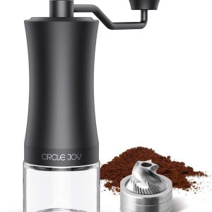 Koffiemolen handmatig met CNC-roestvrij stalen kegelmolen, draagbare handkoffiemolen met dubbele lagerpositionering en instelbare grofheid, zwart