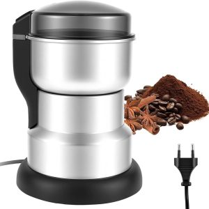 Koffiemolen voor Bonen en Specerijen, 300 W Draagbaar met Roestvrijstalen Messen en Transparant Deksel