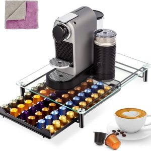 Koffiepad opberg lade voor 60 capsules - Compatibel met Nespresso - Anti-slip voeten - Reinigingsdoek - Metaal/zwart