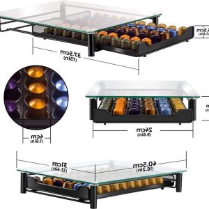 Koffiepadhouder voor 60 Capsules - Prachtige Opslag Ladehouder Gehard Glas - Functioneel Ontwerp met Reinigingsdoek