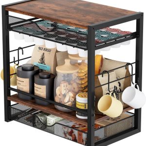 Koffiepads Houder - Koffiecup Organizer - Keuken Organiseren - Met Mok Haken - 70 Cups - Zwart