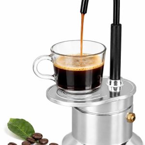Koffiepot met enkele buis, mini-espressomachine, stevige aluminiumlegering, snel 90 seconden brouwen, lichtgewicht, camping-espressomachine voor thuis, buiten, reizen,