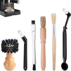 Koffiereinigingsborstelset - veelzijdig en efficiënt - set van 6 - kunststof en hout