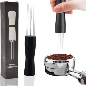 Koffieroernaald, WDT tool espresso, koffiebeker tamper naald, naald-koffiestamper, tamper zeefhouder, roeren koffieaccessoires, WDT-tool voor espressomachines, zwart