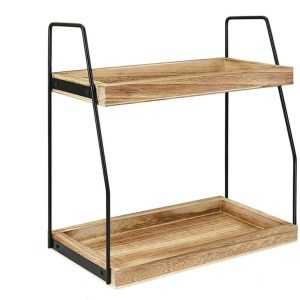 Koffiestation Organizer - 2-Laags Opbergrek - Koffiehoek Organizer - Keuken Organizer - Kruidenrek - Houten Opbergrek - Aanrecht Organizer - Voor Keuken Badkamer en Kantoor