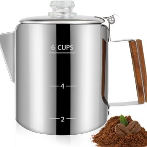 Koffiezetapparaat 6 Koppen - RVS Koffiepot - Massief Houten Handvat - Perfect voor Thuis en Camping - ShopVlot