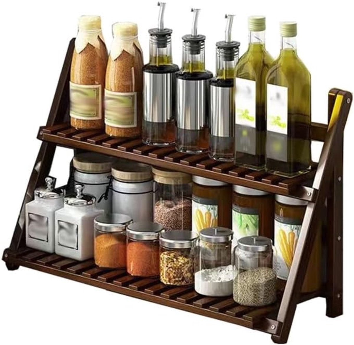 Kruidenrek Organizer - Opbergrek Keuken - Netjes Opbergen - 2 Lagen Bamboe - Groot Formaat - Naturel