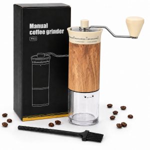 LOVHAUS Handmatige Koffiemolen met Houtlook - 56 Maalstanden - Keramisch Maalwerk - Voor Espresso, Moka en French Press