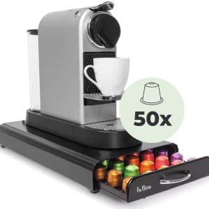 La Bora® Nespresso Capsulehouder - 50 Cups - RVS - Voor Nespresso Capules - Koffiecups Houder - Cuphouder met Lade - Zwart