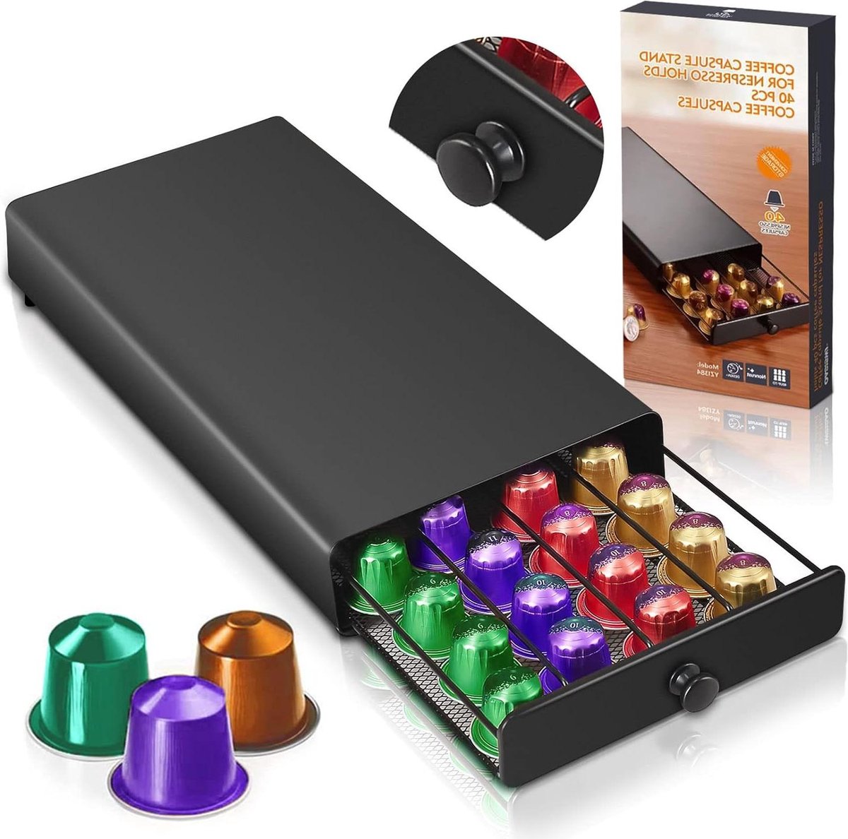 Lade voor koffiepads en koffiecapsules - duurzaam opbergorganizer voor koffiezetapparaat. Coffee Capsule Holder