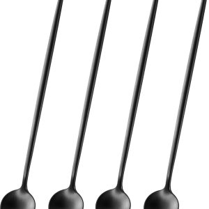 Lange Lepels - Robuust - Voor Latte, IJskoffie, Cocktails en IJs - Zwart, 23 cm, 4-delige set