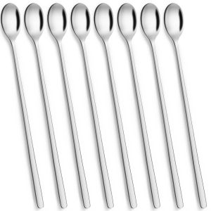 Latte Macchiato Lepels - Set van 8 stuks - Roestvrij staal - Vaatwasmachinebestendig - 24 cm lange steel - Voor ijskoffie, ijsthee, milkshakes en ijscoupes